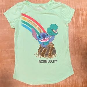 Disney Stitch “Born Lucky” St. Patrick’s Day T-Shirt size girls XL (14-16)